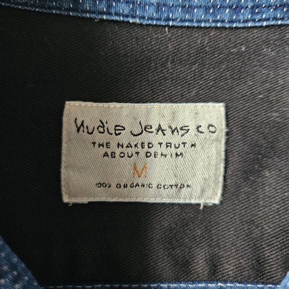 Nudie Jeans Men's Collared Blue Shirt Front Chest Pocket Poka Dot Size M - Picture 5 of 9